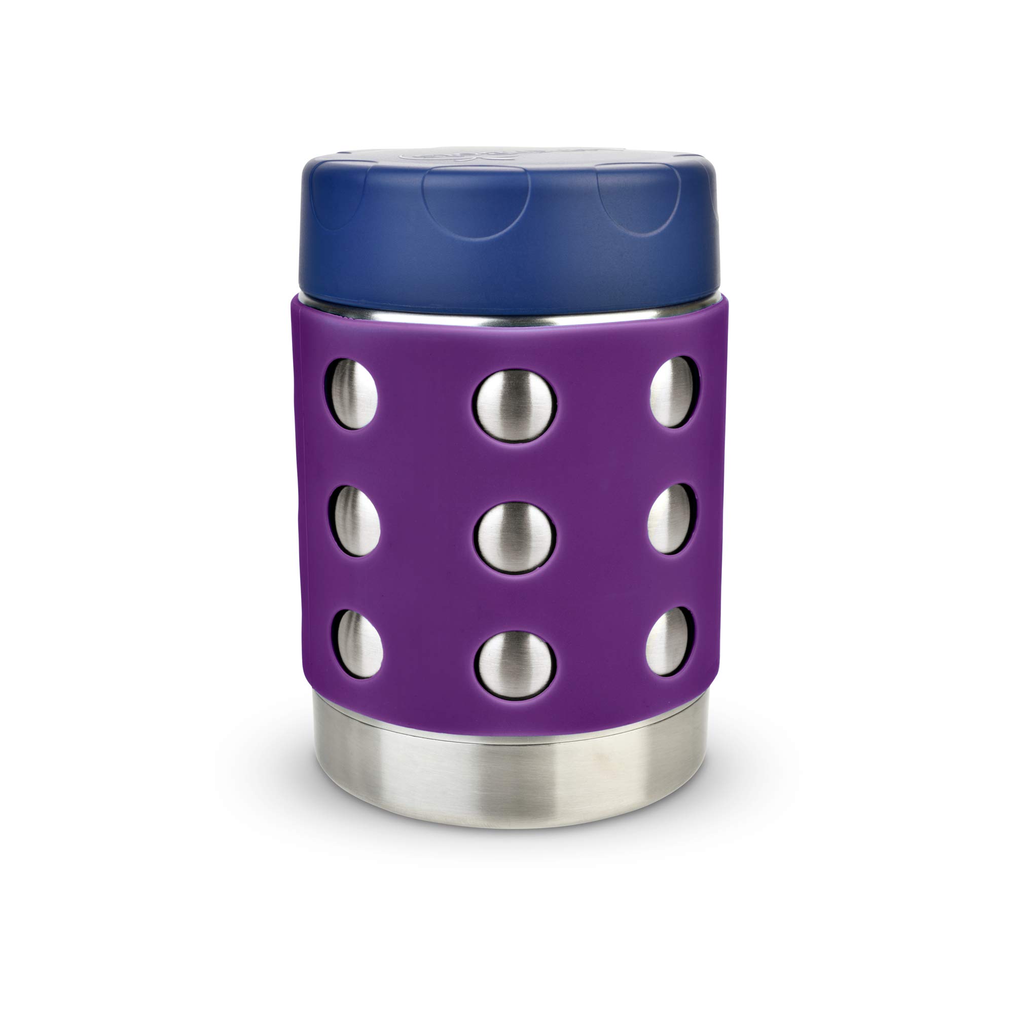 Thermal 12 oz Triple Insulated Thermos - Hot 6 Hours or Cold 12 Hours - Leak Proof Thermos Soup Jar - All Stainless Interior - Navy Lid - Purple Dots