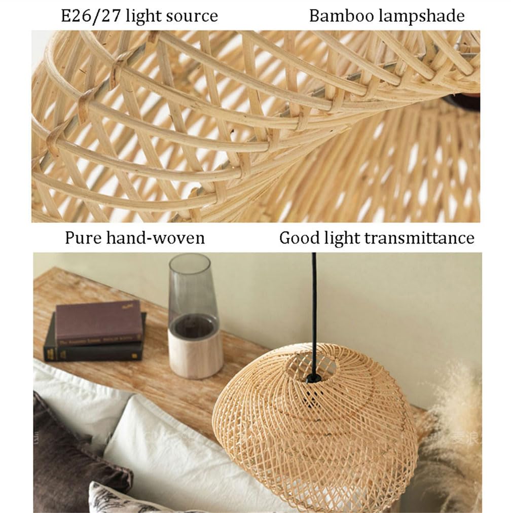 Geometryczny żyrandol z bambusa i rattanu 50 cm (19,7 cala), styl vintage, ręcznie robiony, w stylu japońskim, do jadalni, wyspy kuchennej, salonu lub sypialni (1 światło).
