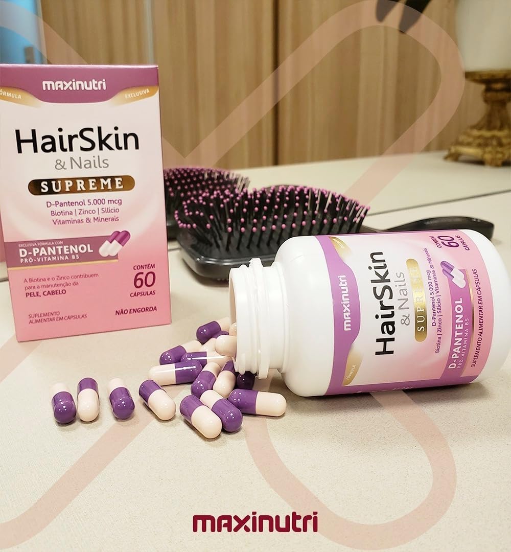 Kit 4 HairSkin Nails Pele e Cabelo com D-Pantanol Vitaminas e Minerais 60 Cáps Maxinutri Maxigold em promoção! Veja a oferta e mais achadinhos de Vitaminas & Suplementos 4 Hoje é o melhor dia para comprar Kit 4 HairSkin Nails Pele e Cabelo com D-Pantanol Vitaminas e Minerais 60 Cáps Maxinutri Maxigold com aquele preço maroto! Promoção! Aproveite a oferta! 4