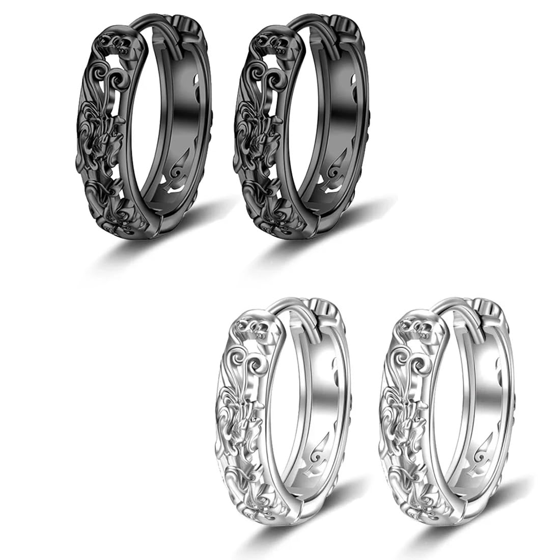 VZUHSW Pendientes de Acero Quirúrgico con Diseño Pixiu para Hombres - Set de 6 Pares de Aros Circulares Punk para Estilo Streetwear Hip Hop Elegante y Fresco tanto para Hombres como Mujeres,