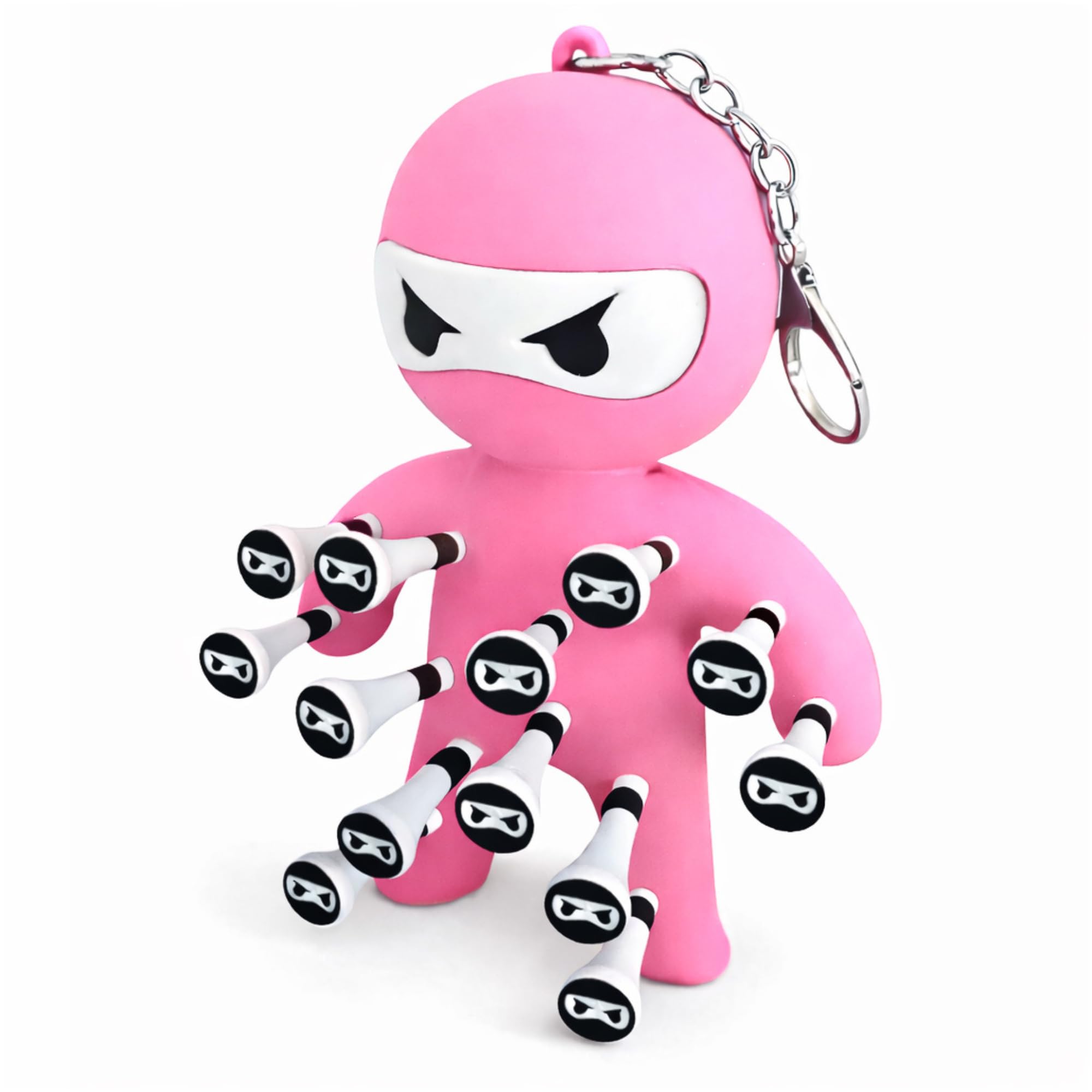 Golf Tee Holder – Ninja Design | Black or White | Holds 13 Tees (Tee Ninja - Pink)