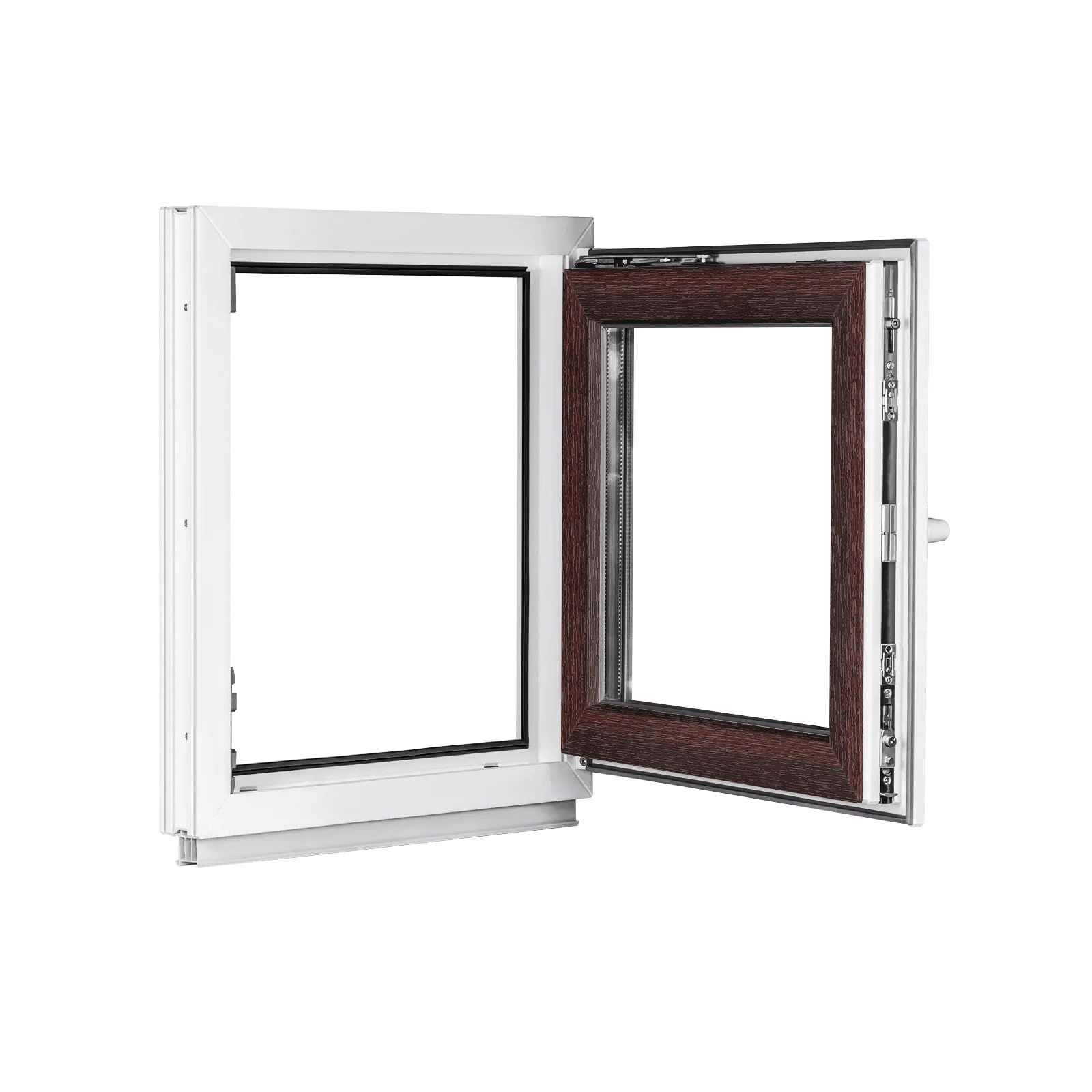 Framex Finestra per Seminterrato Interno Bianco/Esterno Mogano, Doppio Vetro, 75 x 110 cm DIN Destra, Finestra PVC Oscillobattente 750 x 1100 mm, Finestra per Garage.