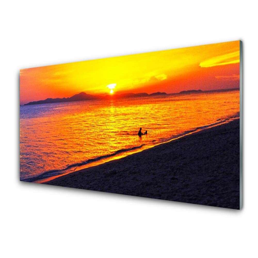 Mer paysage sun beach tableau verre trempé 100x50cm déco mural salon