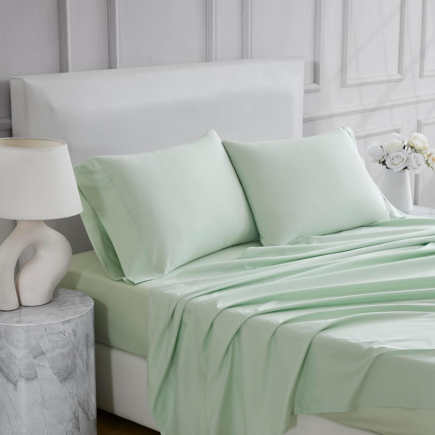 Linen Closet Ultimate Percale Sage Green King Set Sheet 4 Piece Set