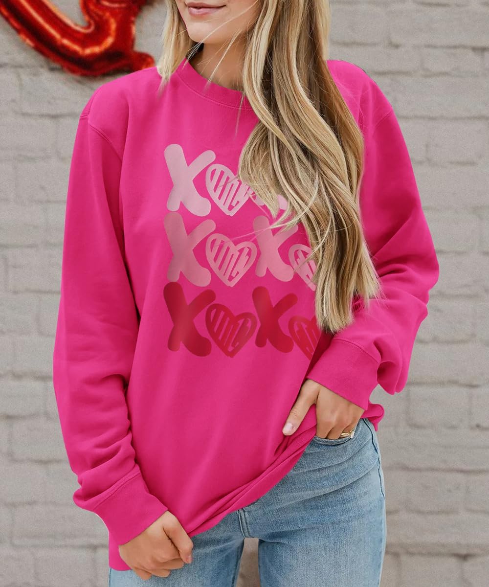 KEKEMI Women Valentine's Day Sweatshirt Retro XOXO Graphic Sweater Simple Heart Printed Shirt Casual Long Sleeve Pullover Top - Image 4