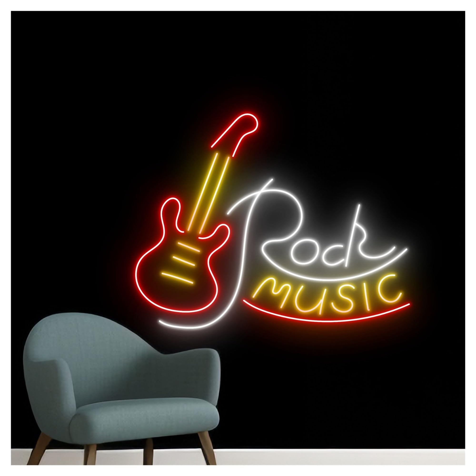 Insegna al Neon Insegna Al Neon Rock Music Con Chitarra Elettrica E Luce Dimmerabile Per Feste Camere Da Letto Studi Musicali Negozi Festival Decorazioni 45cmx38cm
