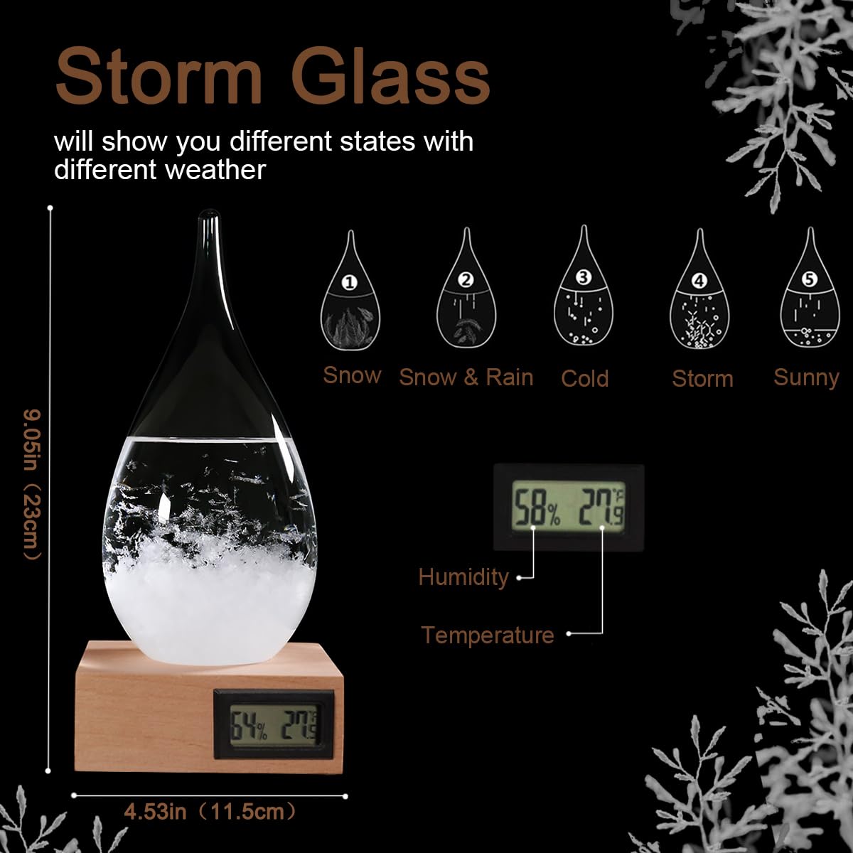 Storm Glass Weather Predictor, Snow Globe Drop-Shaped Weather Forecast Bottle, Unique Fashion Home Decor Weather for Men Women