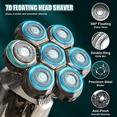 7D Magnetic Head Shaver For Men, Turn Raise 6 In 1 Waterproof With Lcd Display Bald Head Shavers For Men, 3 Modes Wet Dry Electric Razor For Men, Usb Rechargeable Electric Shavers For Men Bald Head #TOP6