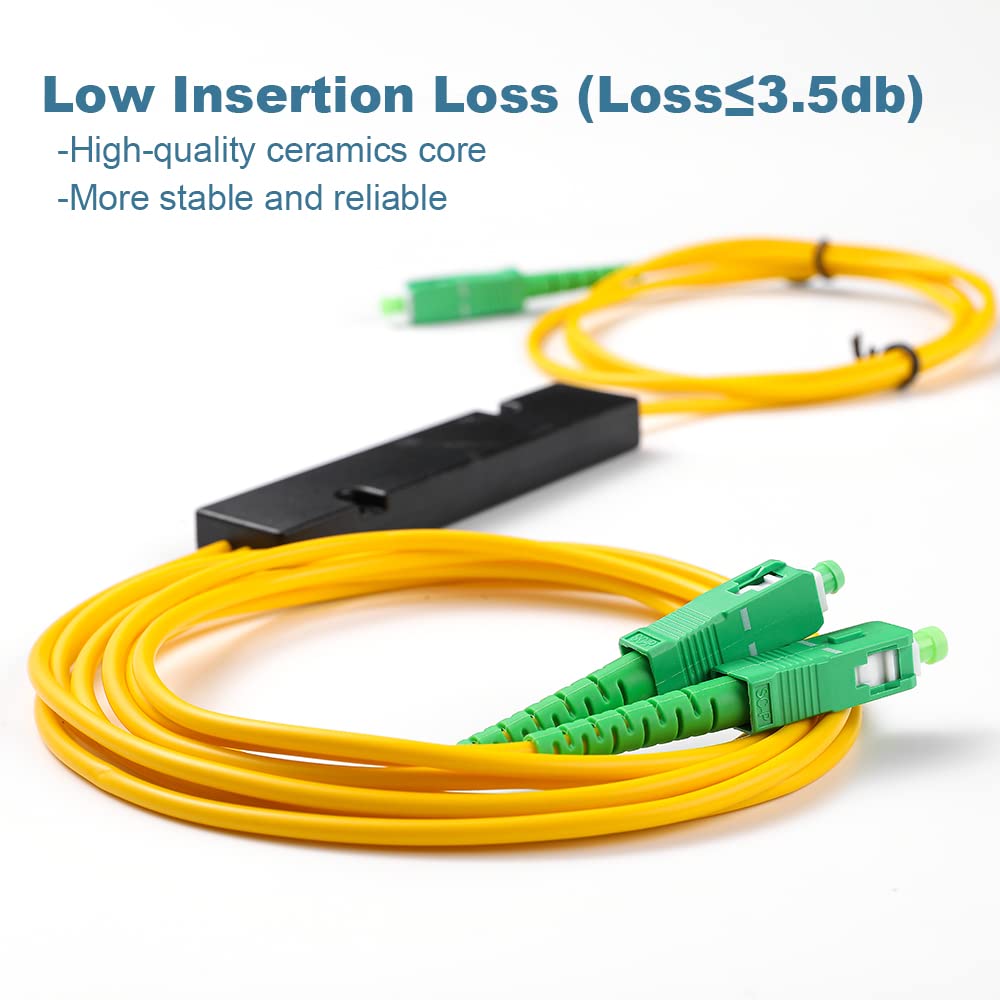 4PCS Fiber Optic Cable Splitter with 1 to 2 Distribution Channel 50:50 Ratio Wiring Coupler for GPON,FTTH,CATV System (SC-APC 1 to 2)
