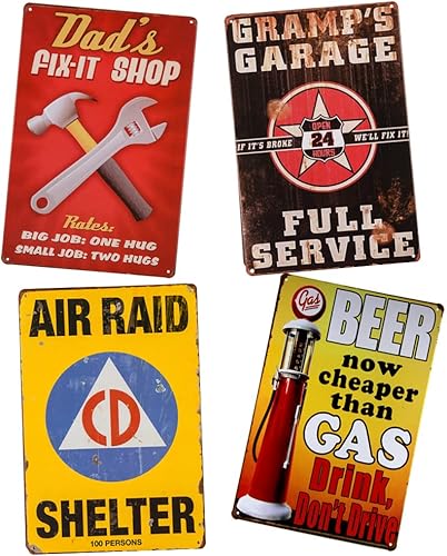 Letreros rústicos vintage para decoración del hogar, 4 piezas de letreros de metal vintage (B)