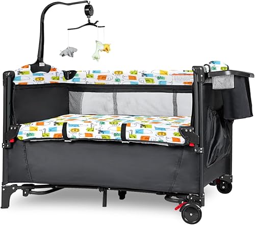 Miniatura 1 de Afgbf Paquete y juego 5 en 1, cuna para bebé con cambiador de pañales, cuna portátil con bolsa de transporte, corral de bebé con 4 alturas