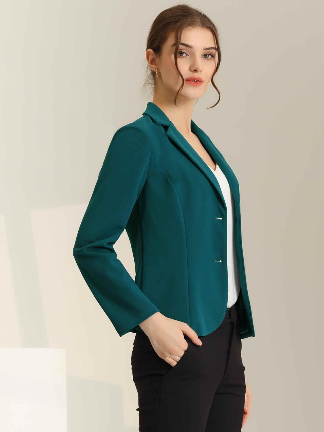 Allegra K Women's Work Office Blazer Stretch Lapel Collar Long Sleeve Jacket Suit Blazer - Image 2