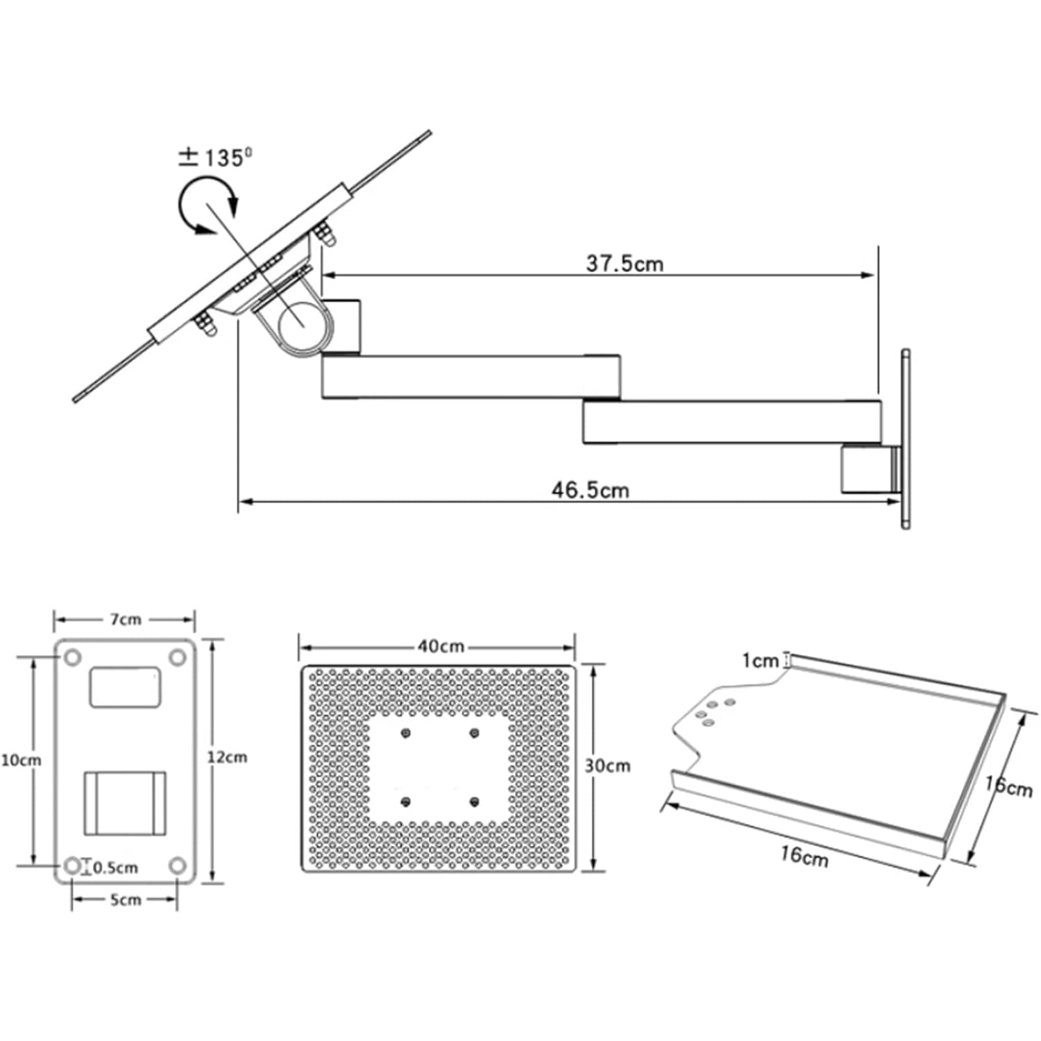 Supporto da parete pieghevole per laptop con supporto regolabile e vassoio per mouse, piattaforma di raffreddamento per uso in ufficio e postazione di lavoro