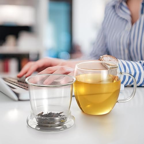 Vista 6 de Lezero Tazas de té de vidrio con infusor y kit de tapa, taza de té resistente al calor con filtro para preparar té de hojas sueltas y florecientes