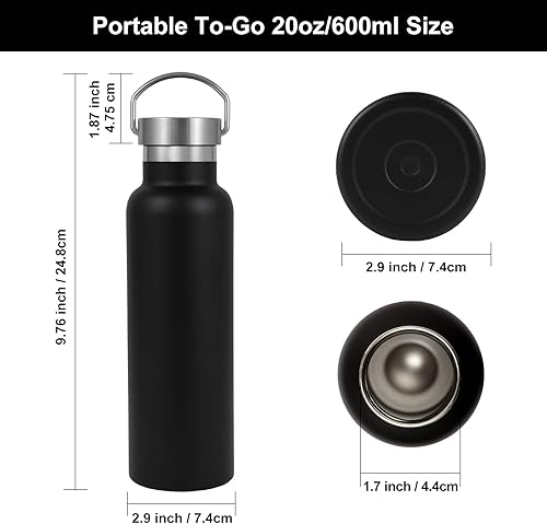 Miniatura 5 de Neihepal Botellas de agua aisladas de 20 onzas a granel, paquete de 2 botellas deportivas de doble pared de acero inoxidable con tapa de asa, termo