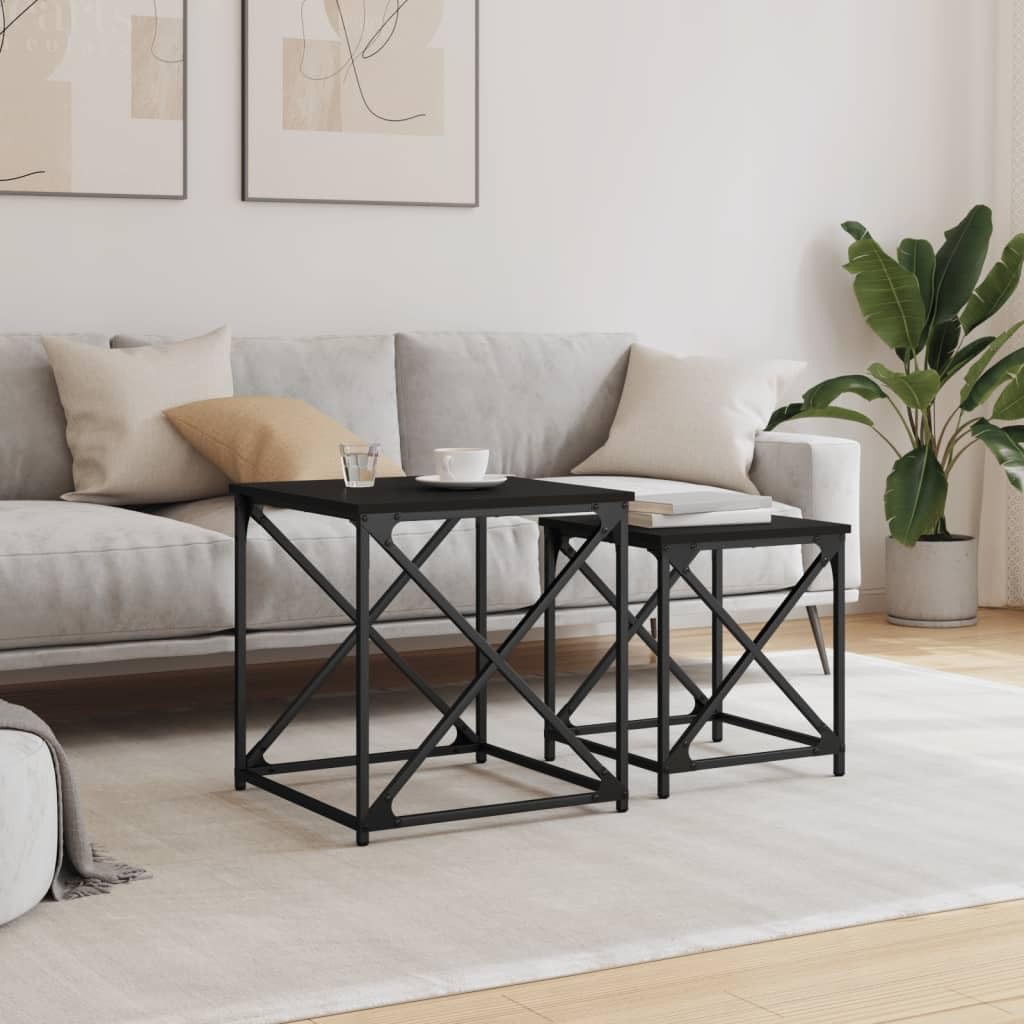Homgoday 2 tavolini da caffè impilabili, in legno ingegnerizzato nero, tavolino da tè per soggiorno, sala d'accoglienza degli ospiti, camera da letto e ufficio, mobili tipo 1