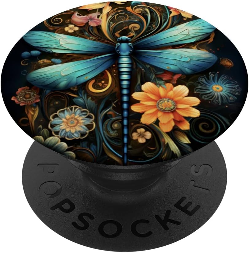 Dragonfly with Flowers and Swirls PopSockets PopWallet for MagSafe