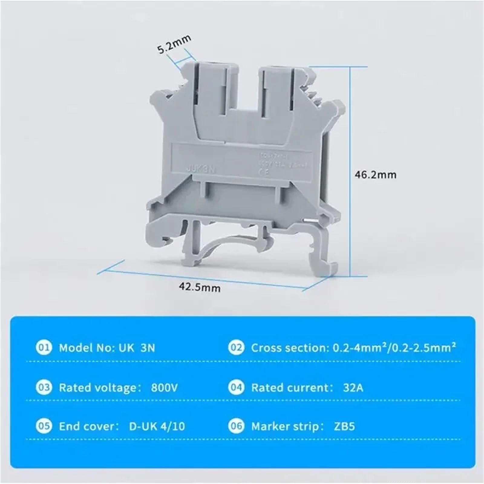 10 bloques de terminales de riel DIN UK-3N, universales, for conexión por tornillo de conductor, conectores de regleta de terminales eléctricas UK3N(Green)