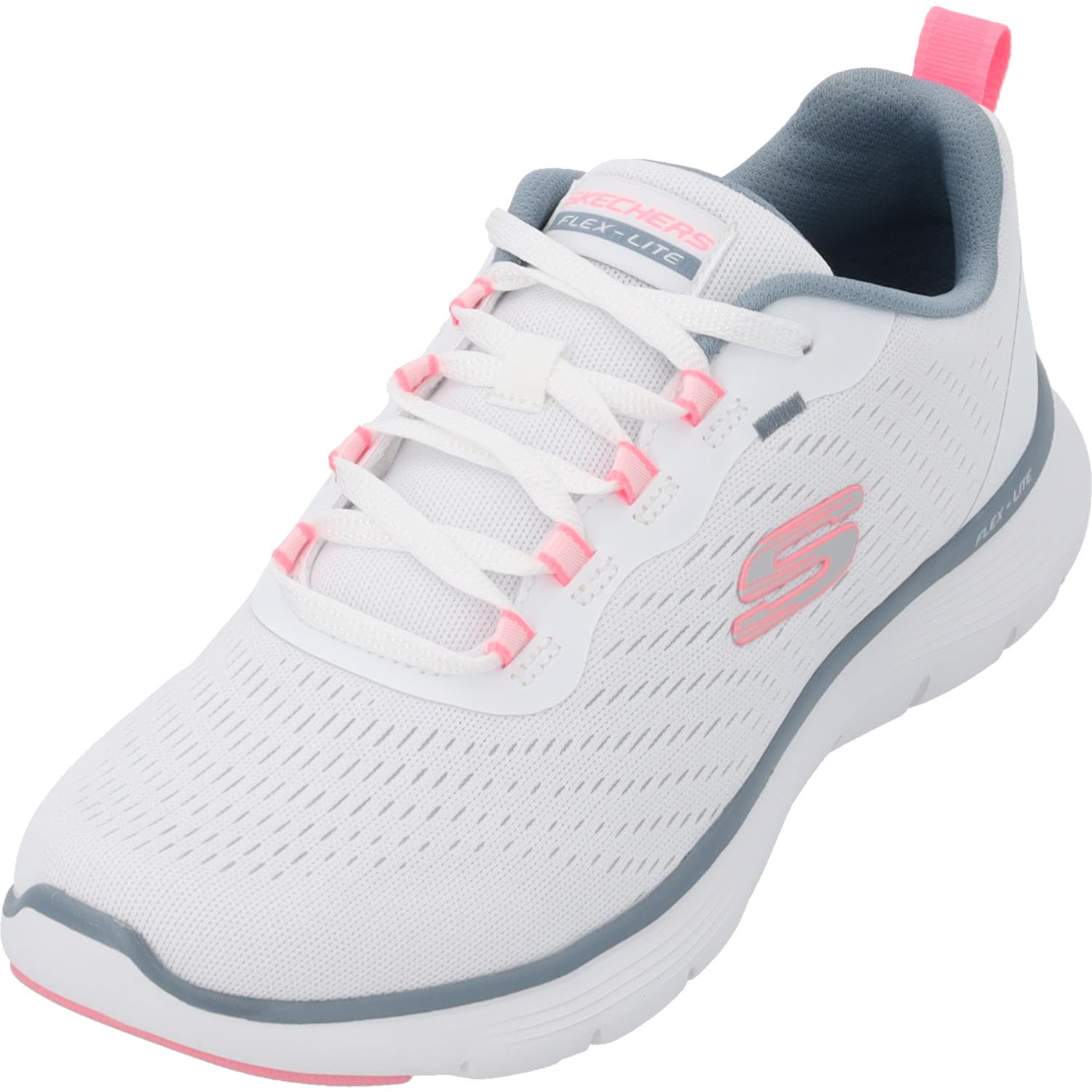 Skechers Femme Flex Appeal 5.0 New Path Appel, White Mesh/​Pink & Light Blue Trim, 37 EU