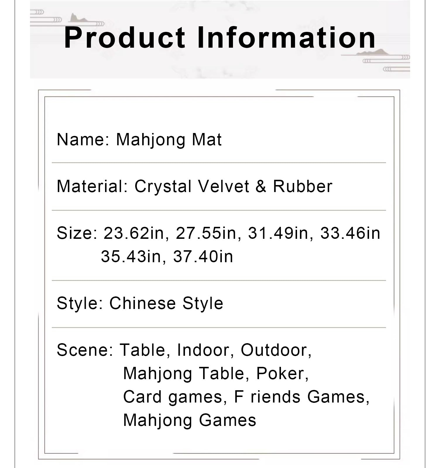 Tapis de Table de mah-Jong, avec Sac de Rangement, Mahjong Bord, carré Facile à Nettoyer(Style2,35.43x35.43in)