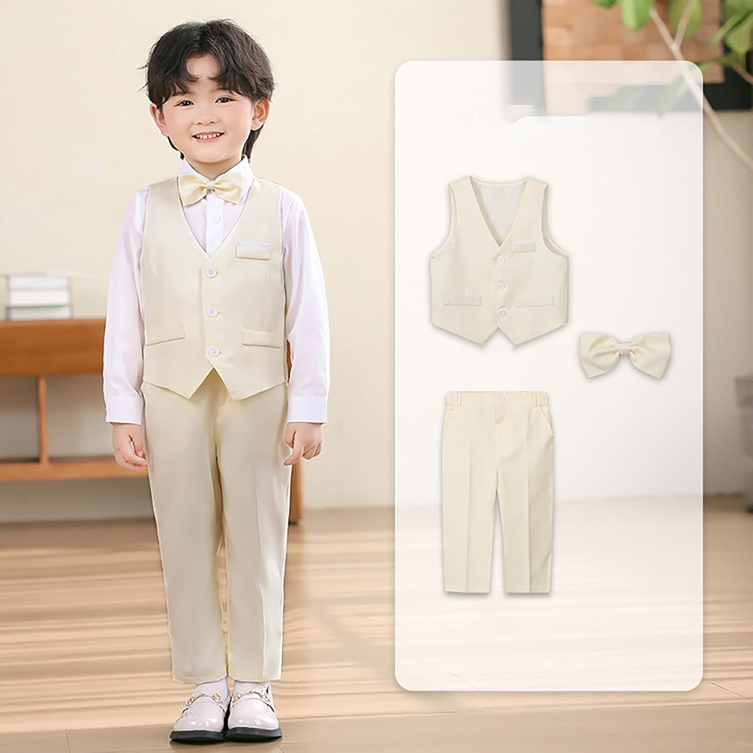 Boys Formal Tuxedo Suit Vest 3 Piece Outfit Set for Kids Stylish Attire with Pants and Bowtie Ideal for Weddings