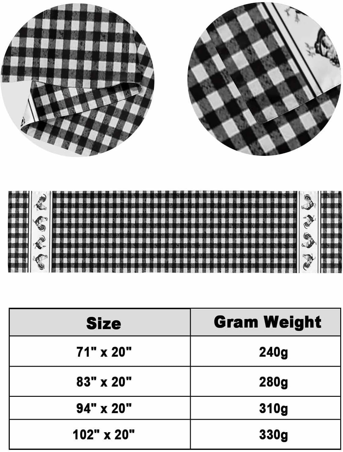 Smile Sunflower Bed Runner Scarf Farmhouse Chicken Retro Black Watercolor Plaid Bedding Scarf Decorative Bed Runners Cover for Home Bedroom Hotel Wedding Room Bed Scarf for Foot of Bed King 102x20in