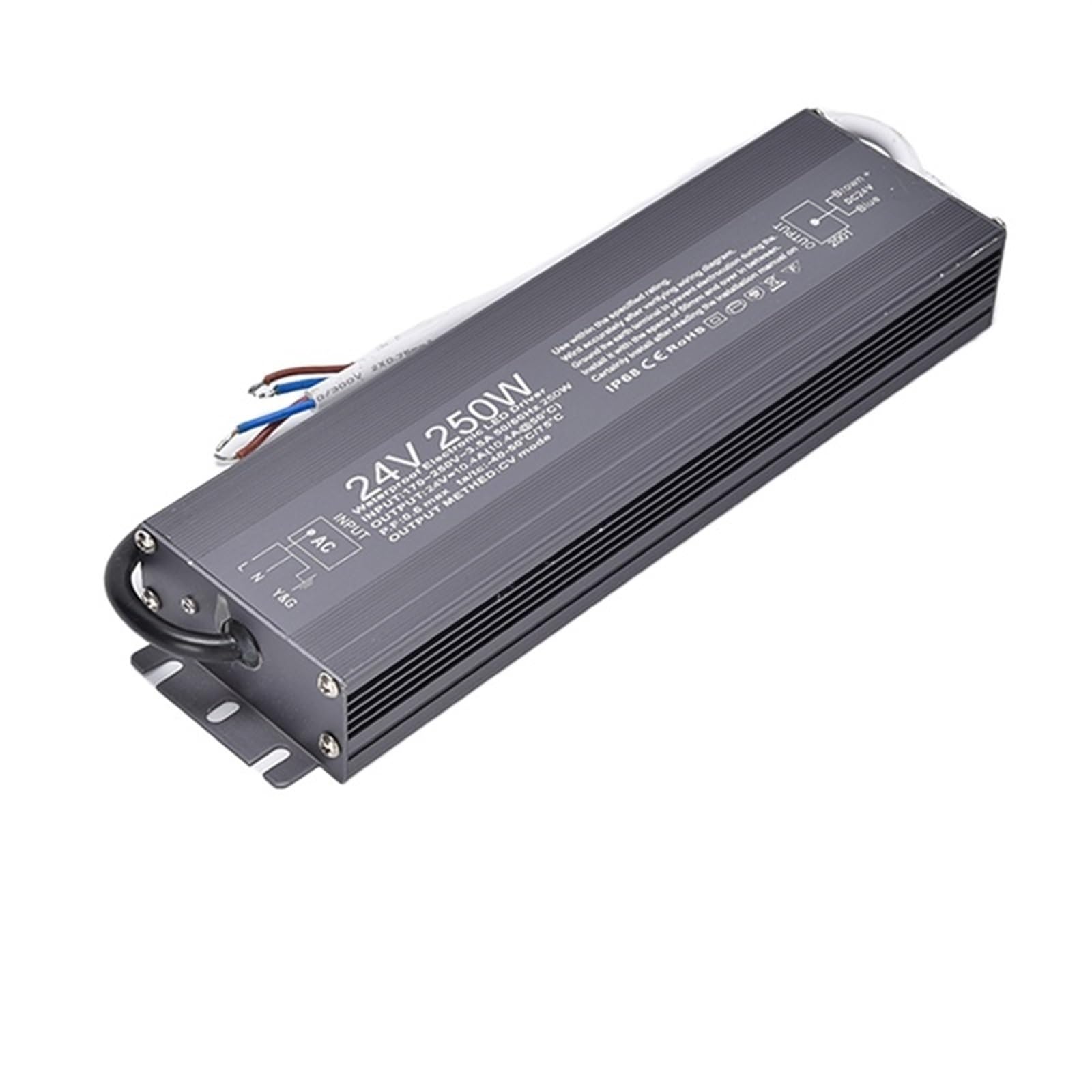 FCARUMIQP Ultra Thin Waterproof IP67 Switching Power Supply FS-200 F-250 12V 24V 200W 250W Outdoor Light LED Driver(250w 24v)