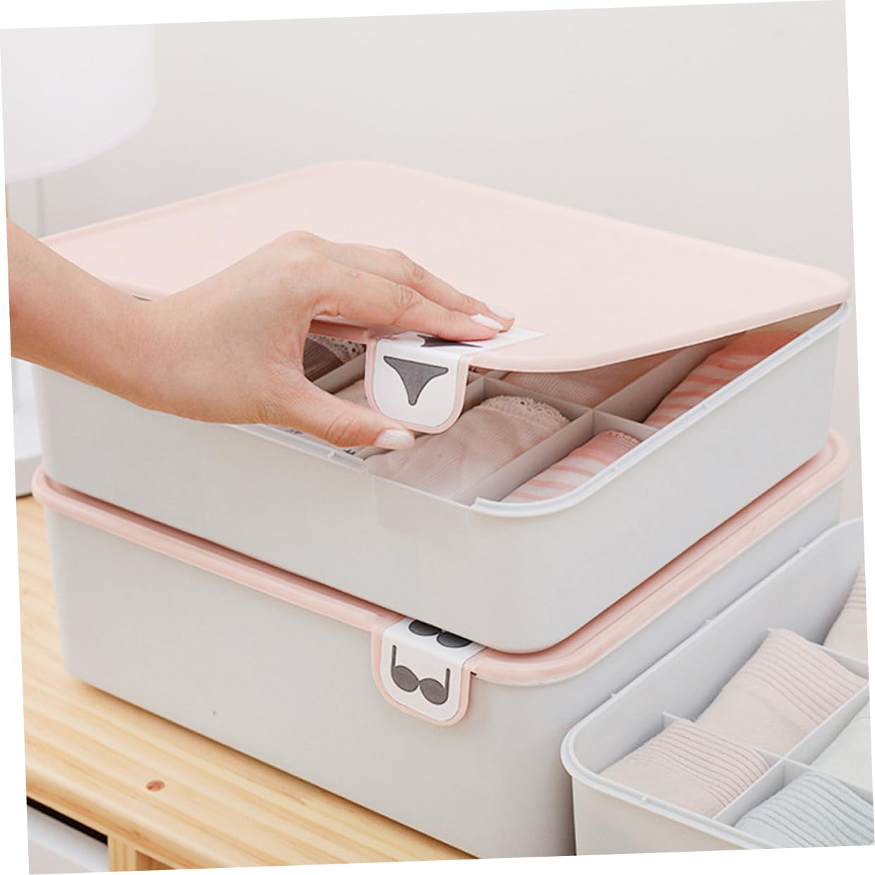 Scatola Porta Intimo con Coperchio Segnalato in Pp Rosa per Cassetto