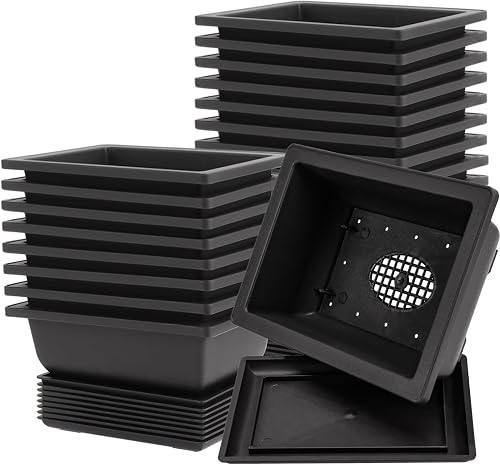 20 PCS 9 Inch Bonsai Training Pots, Rectangular Bonsai Plants Growing Pot with 20 Humidity Trays and Drainage Built-in Mesh for Garden, Yard, Office, Porch, Balcony, Home Decoration