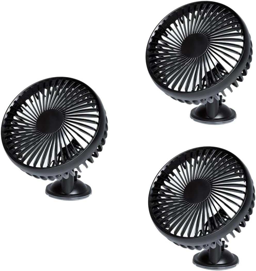 3 pcs Portable Mini USB Car Fan Adjustable Low Noise Fan for Summer Cooling Cars Lightweight and Compact Design for Various Vehicles and USB Rechargeable Black