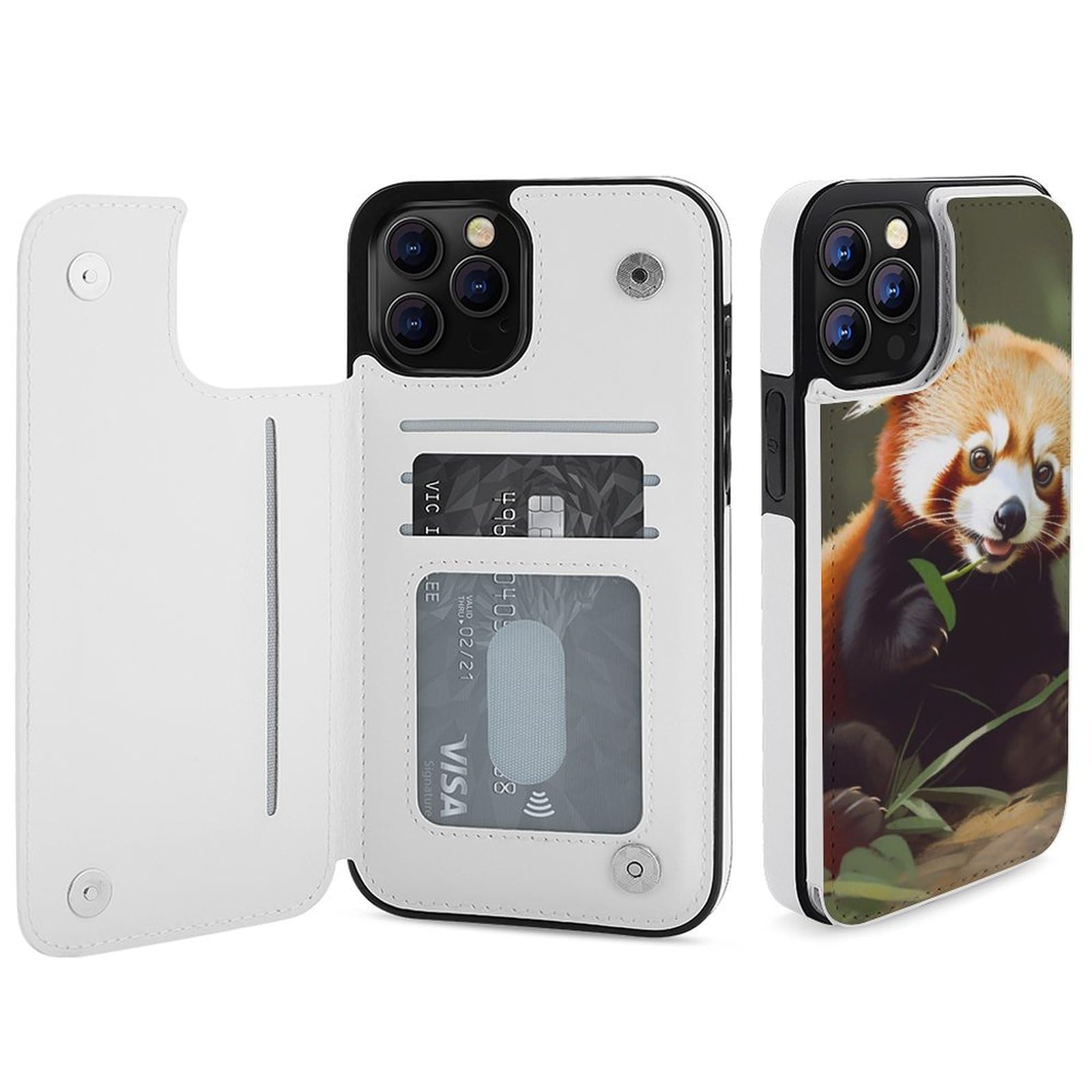 Fundas tipo cartera para iPhone 12 Pro Max, diseño de panda rojo, funda de piel con ranuras para tarjetas