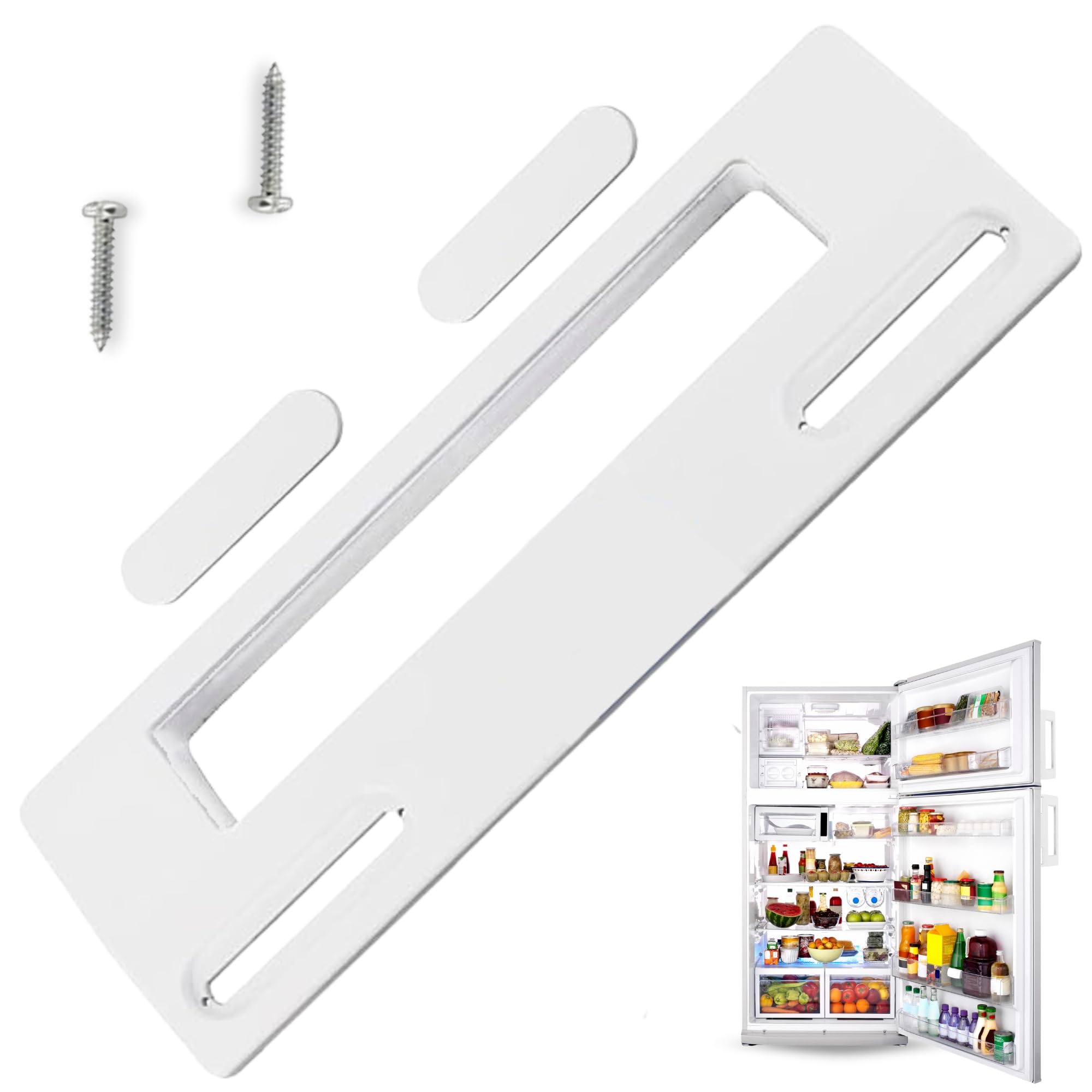 Tirador puerta Frigorífico universal, Mango frigorífico, Asa Nevera, Incluye 2 placas protectoras, incluye tornillos, Distancia entre tornillos de 9.5 a 17 cm, Apto para Todas las Marcas