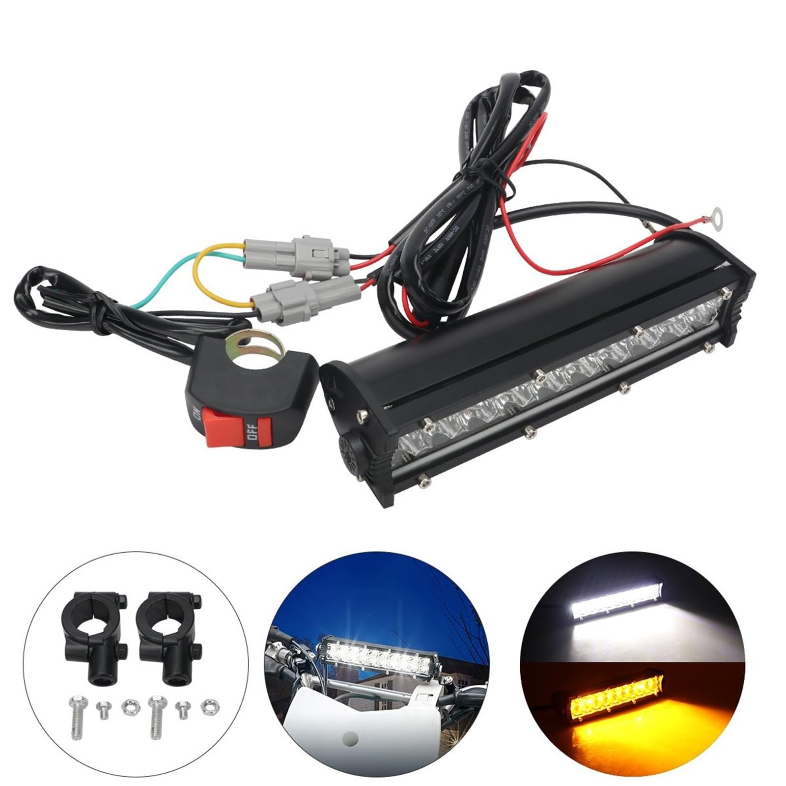 LED Fendinebbia Barra Luminosa LED Faro Barra Luminosa LED 60 W Con Kit Interruttore Per La Maggior Parte Dei Manubri 7/8" Giallo Bianco Faro Moto