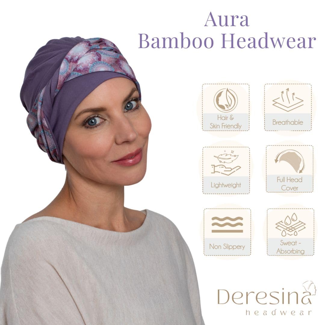 Deresina Aura Bambus-Turban – Chemo Kopfbedeckung für Frauen bei Haarausfall & Alopezie, Verstellbares Stirnband-Design, Atmungsaktiv, Einheitsgröße