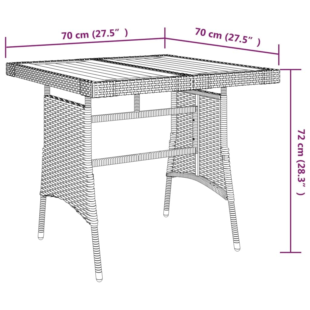 Conjunto de comedor de jardín de ratán sintético negro con marco de acero resistente, ratán de polietileno resistente al agua y tablero de madera de acacia, incluye cojines para asientos de