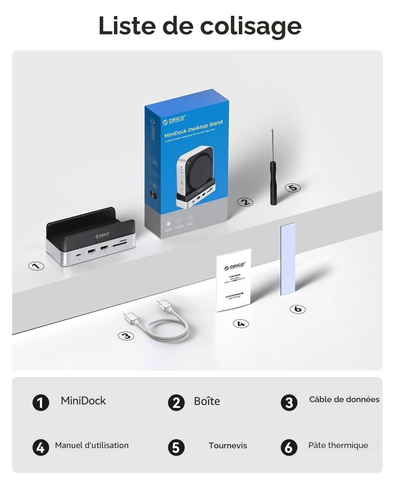 ORICO MiniDock Station d’Accueil pour Mac Mini M4/M4 Pro 2024, Support Vertical avec hub HDMI et boîtier SSD M.2 NVMe, 4K@60Hz HDMI, 10G USB A/C, 2×5G USB A, Charge USB-C, SD/TF, RJ45
