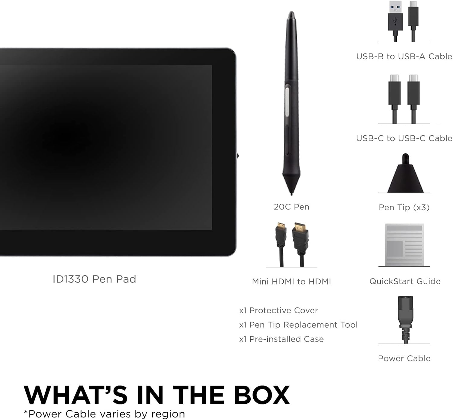 ViewSonic ID1330 13.3 Inch Portable Full HD 1080p Drawing Pen Display Tablet with Battery Free Stylus Pen for Digital Writing, Graphic Design Supports Windows, Mac, Android