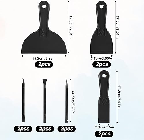 Miniatura 2 de Juego de cuchillos de masilla de plástico de 12 piezas, herramienta de espiga, incluye 6 raspadores de masilla flexibles negros y 6 raspadores de
