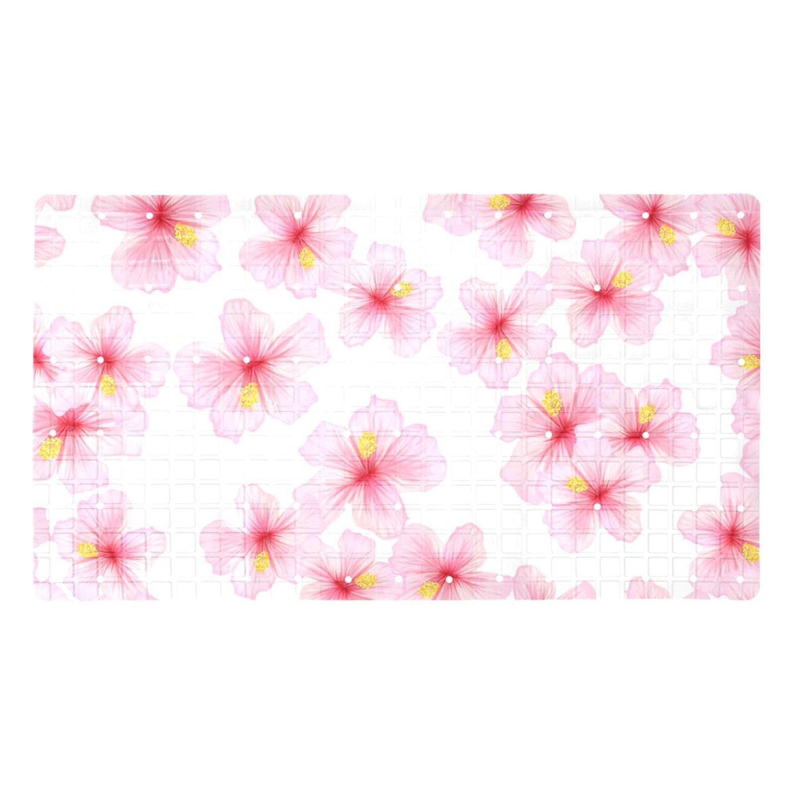 Tapis de bain antidérapant motif floral rose 40 x 70 cm pour douche et baignoire