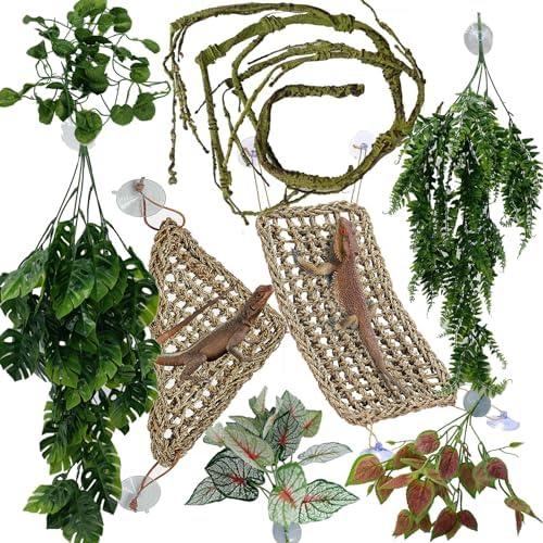 Bearded Dragon Accessories,Leopard Crested Gecko Tank Accessories,Repitle Terrarium Plants Vines