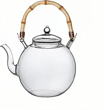 Handmade Heat Resistant Glass Teapot Direct Fire Heating Large Capacity Kettle Black Tea Pot Fruit Tea Camellia Tea Art Tea Half Tea Bamboo Handle Teapot 900ml