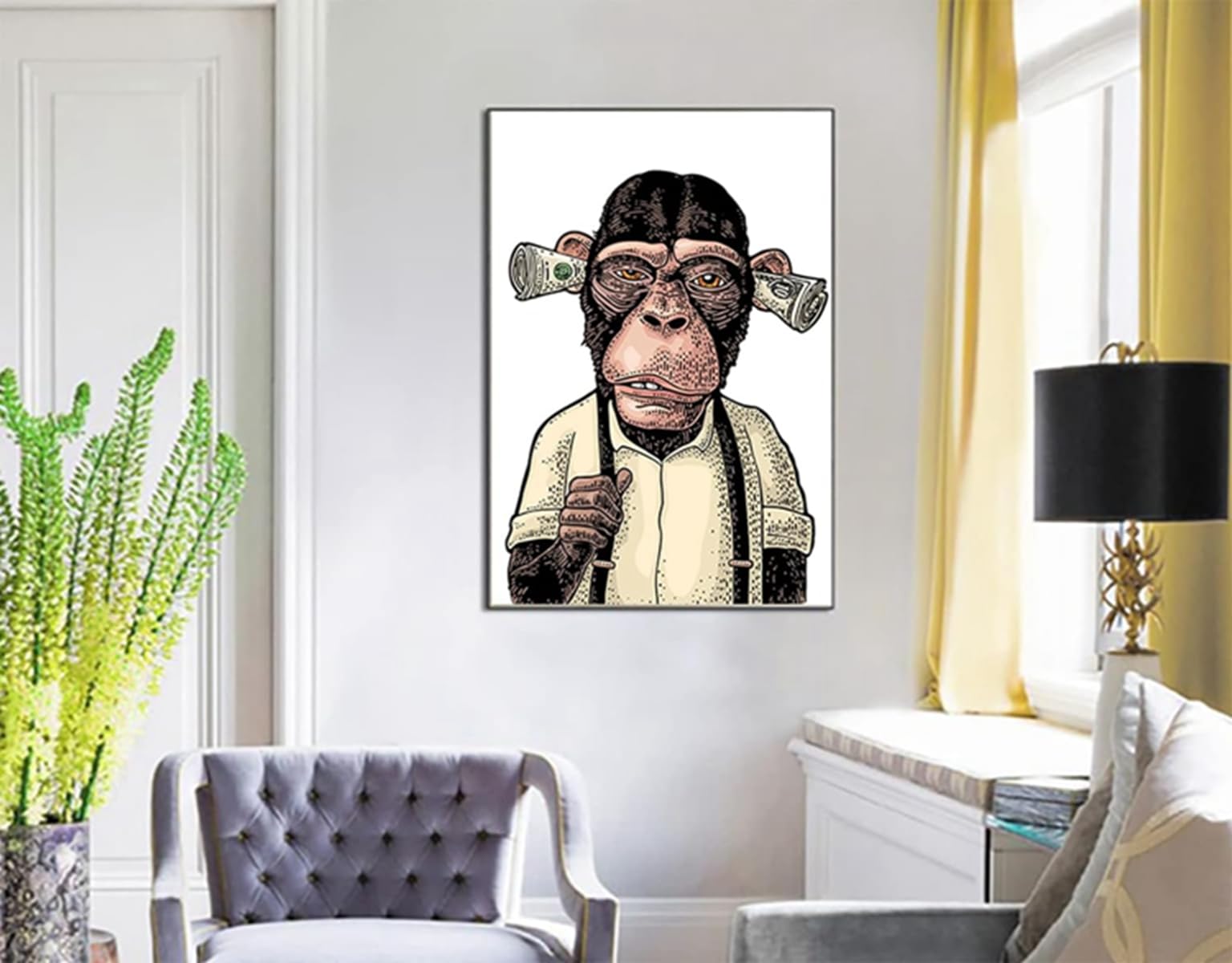 Highland Cow Bathroom Poster Set of 3 Poster Money, Orangutans and Monkeys, Black and White Wall Art, No Frame (Poster-04 - Image 2