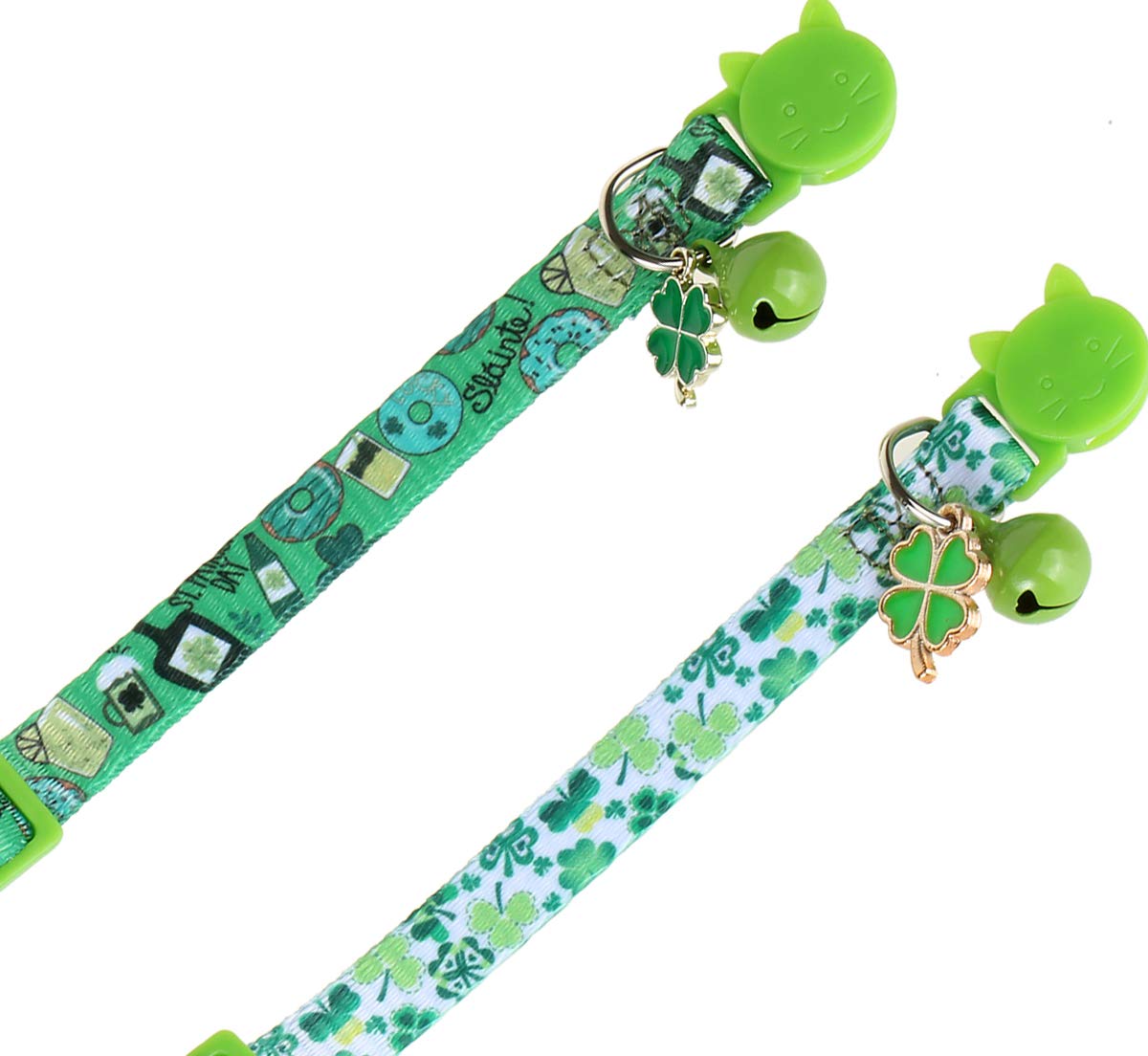 BoomBone Paquete de 2 collares de gato para el día de San Patricio, collares ajustables de seguridad con campana para gatito