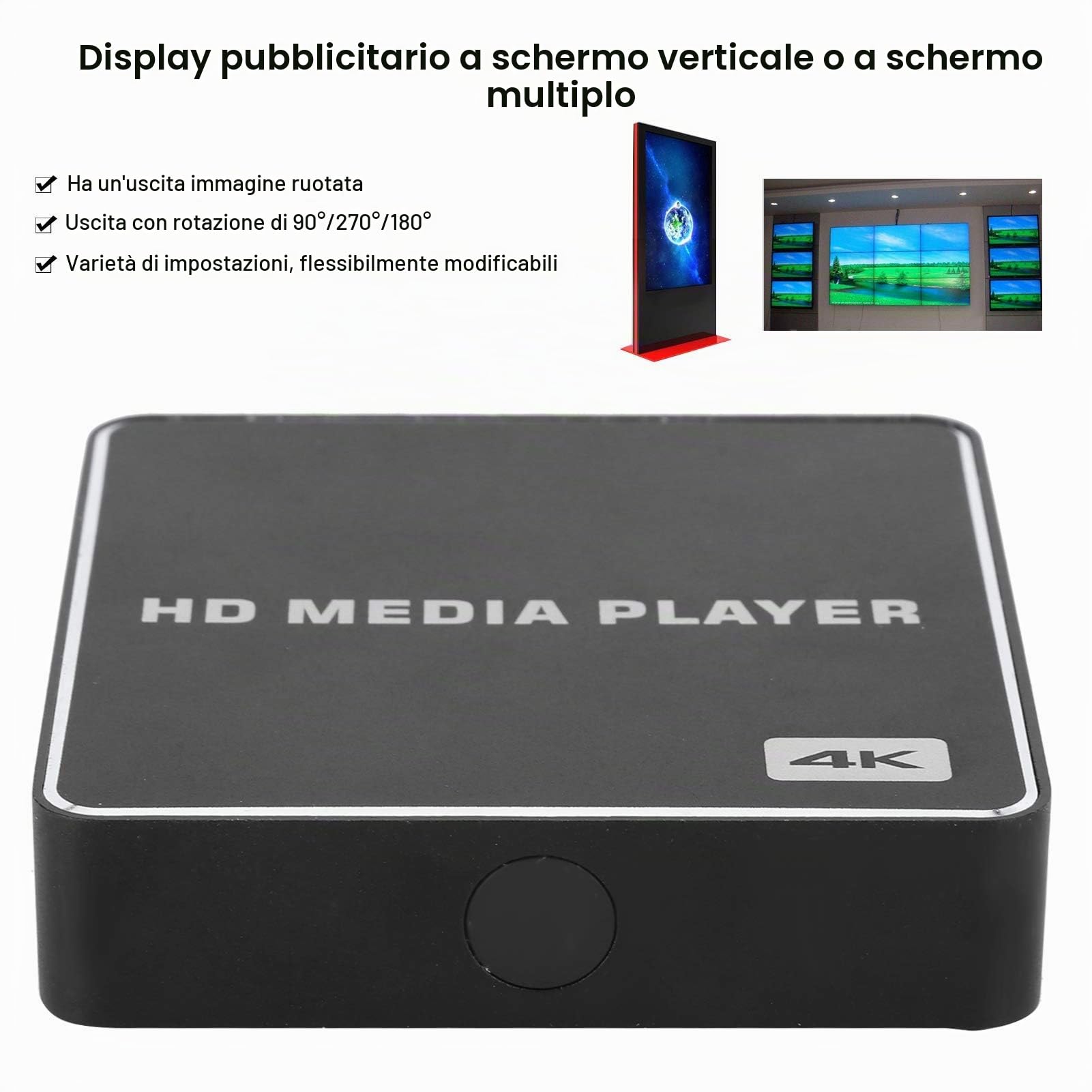 Smart Media Player, Mini TV Box Ultra HD, TV Box HDMI 4K, Lettore multimediale 1080P, Supporto USB 4K 10Bit H.264/H.265 32G 100-240V, Android 4.4.2, OTA