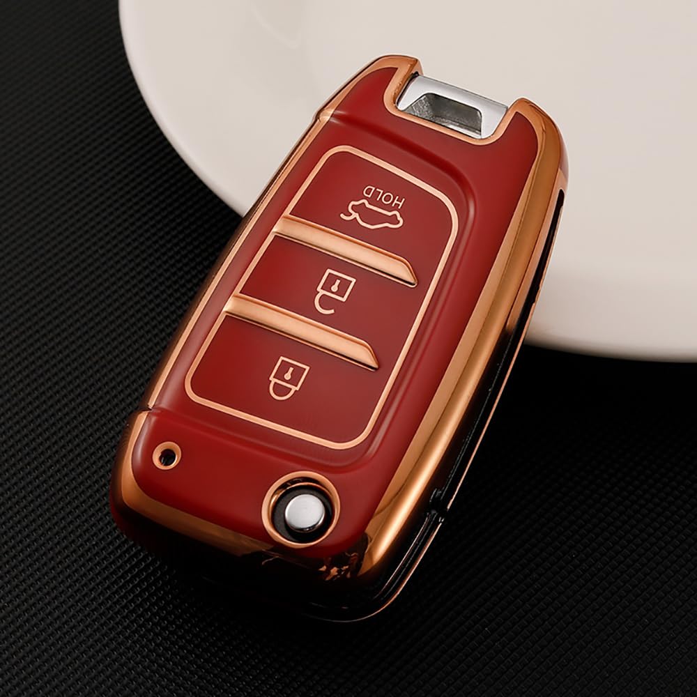 KUNIO Flip Key Fob Cover fit for Hyundai Kona i30 Tucson NX4 2019 2020 2021 2022 2018 2017 2016 key fob cover Key Cover TPU Car Key Protection Key Cover 3 Buttons A Red - Image 3