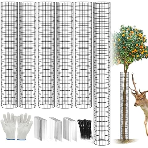 13.7"×47.2“ Mesh Tree Bark Protector, 6Pcs Flexible Net Tree Guard with 30 Pcs Ties, 1 Pair of Gloves, 16 Ground Stakes for Tree Protectors from Deer Mowers Trimmers Cover