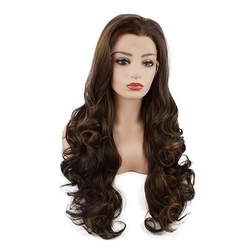 Miniatura 2 de Pelucas sintéticas con encaje frontal de 26 pulgadas de largo y ondulado de 26 pulgadas, mezcla de rubio marrón y de alta