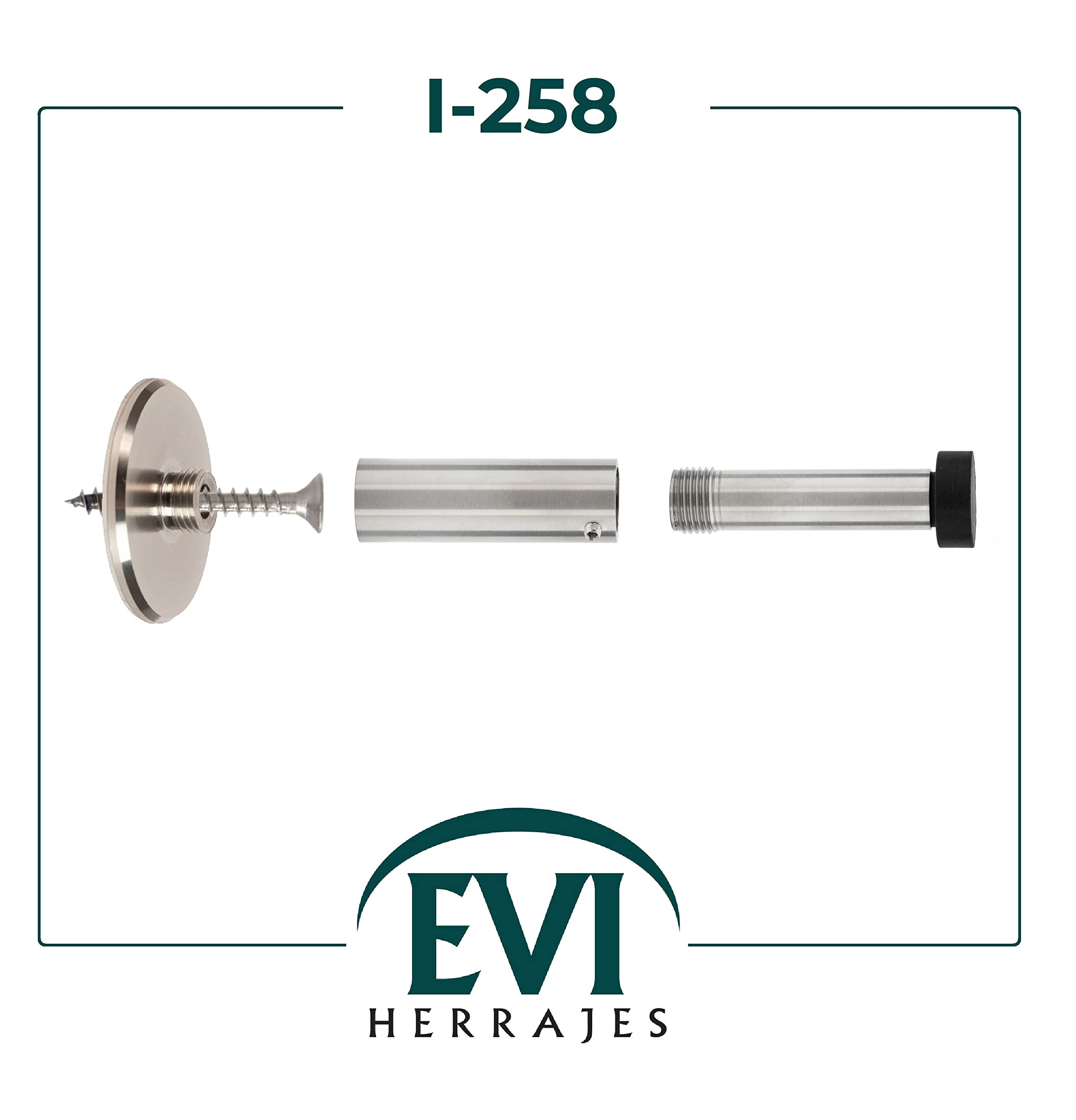 EVI Herrajes|Fermo a parete regolabile da 88 a 128 mm|Doppia installazione, base adesiva o vite | Acciaio inossidabile, silicone naturale e adesivo 3M|Protegge Porte, Mobili e Pareti|040258DUALAM