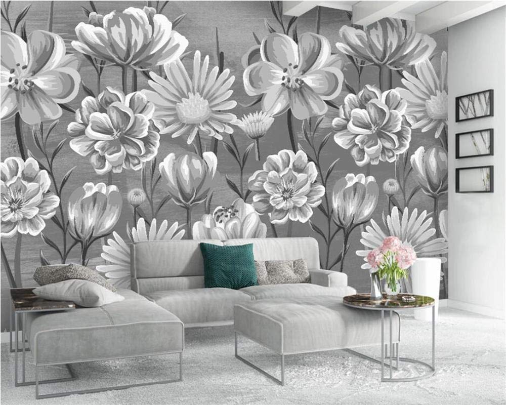 Custom Wallpaper Mural Black And White Sketch Flower BVM, 57 OFF