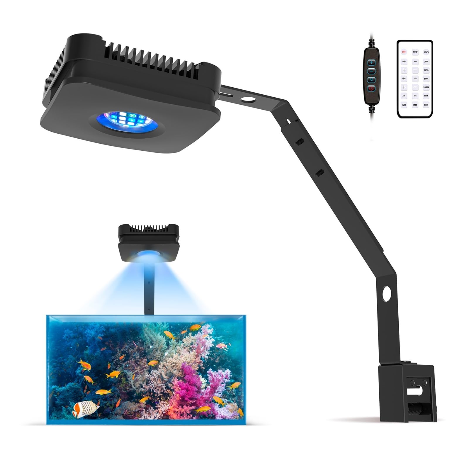 Luz LED para acuario 30 programa acuario LED arrecife luz Nano pecera luz marina luces espectro completo for Coral for agua salada o lámpara de agua dulce Disipación de calor rápida y duradera. (Size